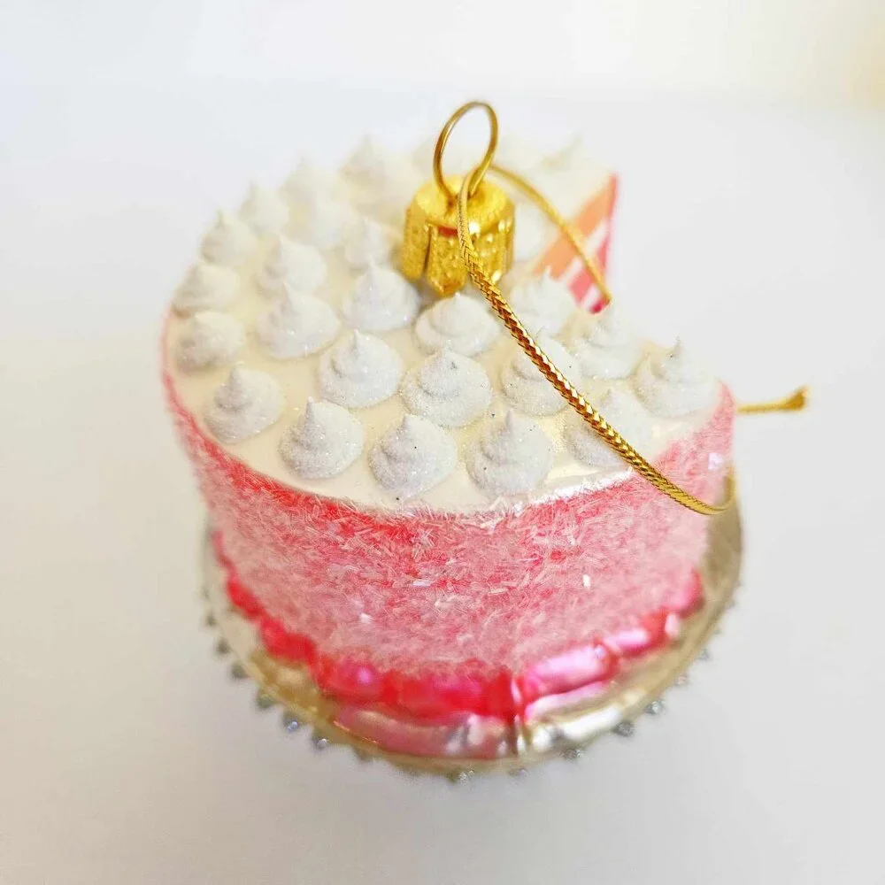 🍰 *Sur La Table*  Pink Layered Dessert Cake Glass Christmas Holiday Ornament.